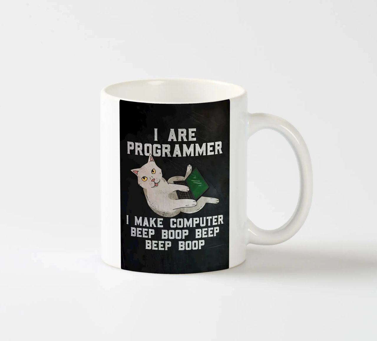 gatto computer portatile testo umorismo animale tecnologia cartone animato mem tazza in ceramica da Ashish Kashyap