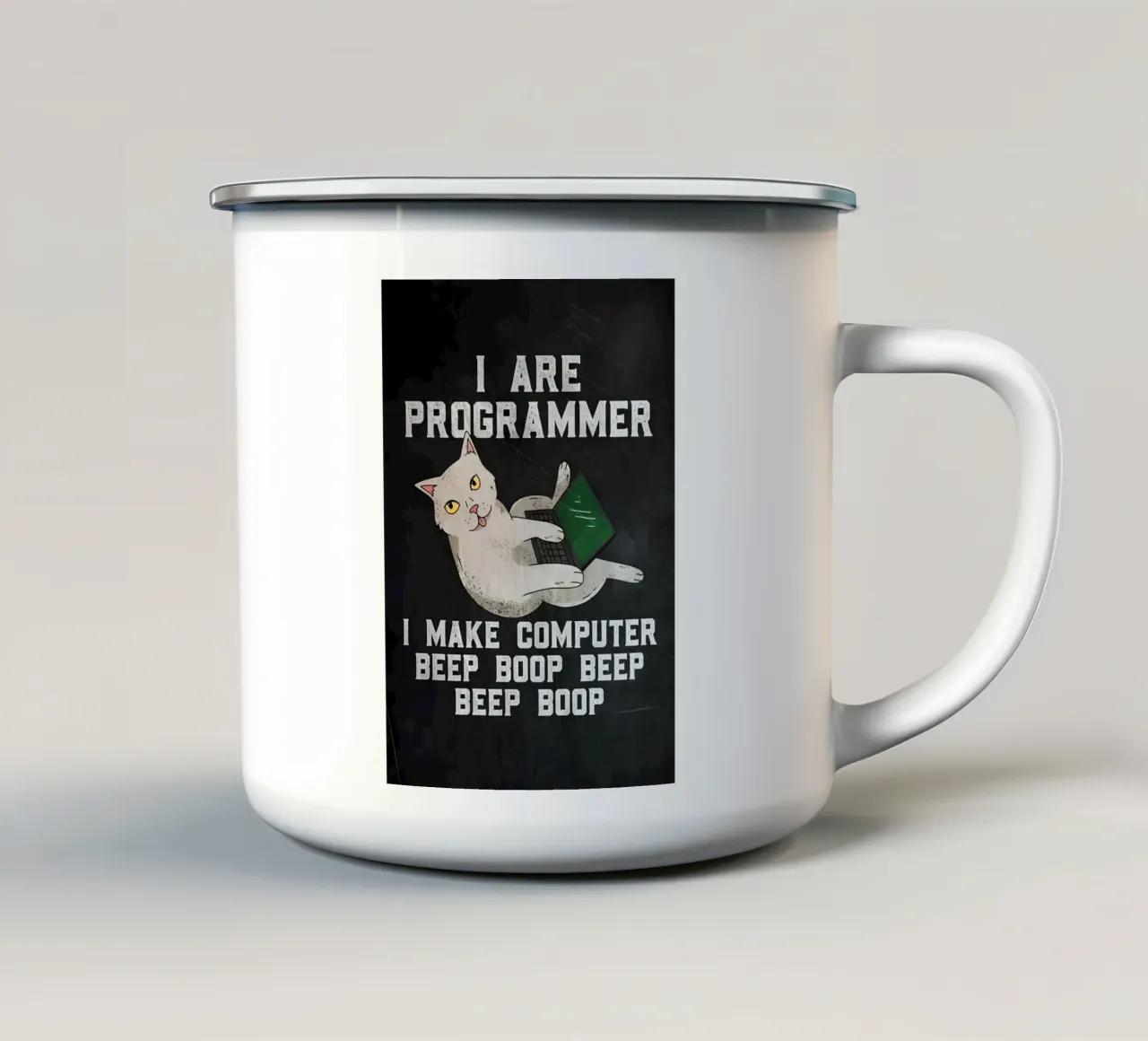 Katze Laptop Computer Text Humor Tier Technologie Cartoon Mem Emaille Tasse von Ashish Kashyap