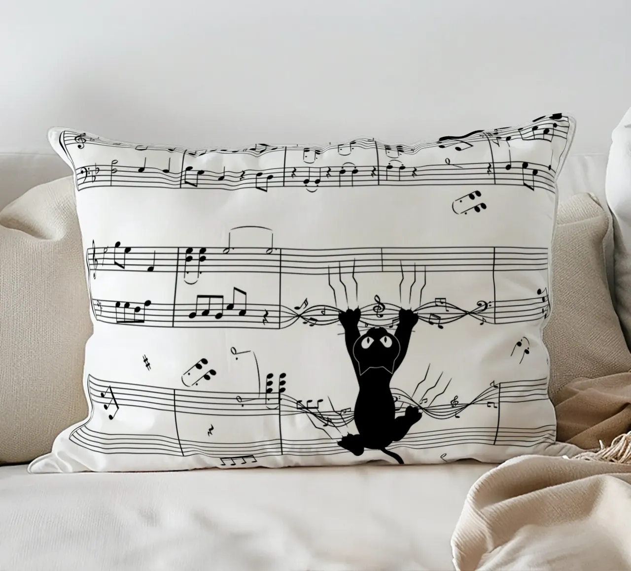 cat musical notes sheet music musical score musical notation decorative cushion by Ashish Kashyap