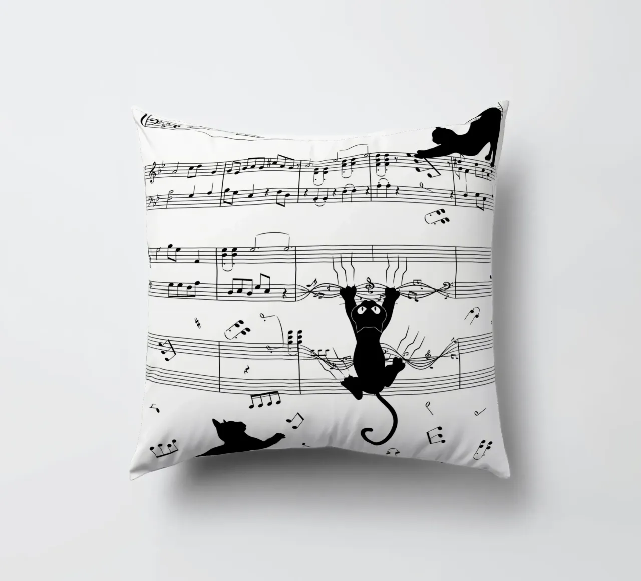 cat musical notes sheet music musical score musical notation decorative cushion by Ashish Kashyap
