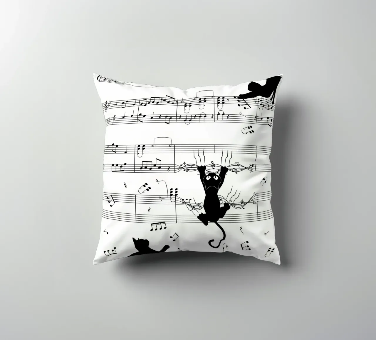 cat musical notes sheet music musical score musical notation decorative cushion by Ashish Kashyap