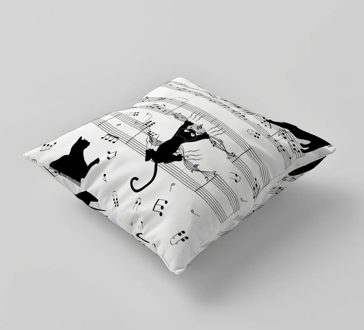 cat musical notes sheet music musical score musical notation decorative cushion by Ashish Kashyap