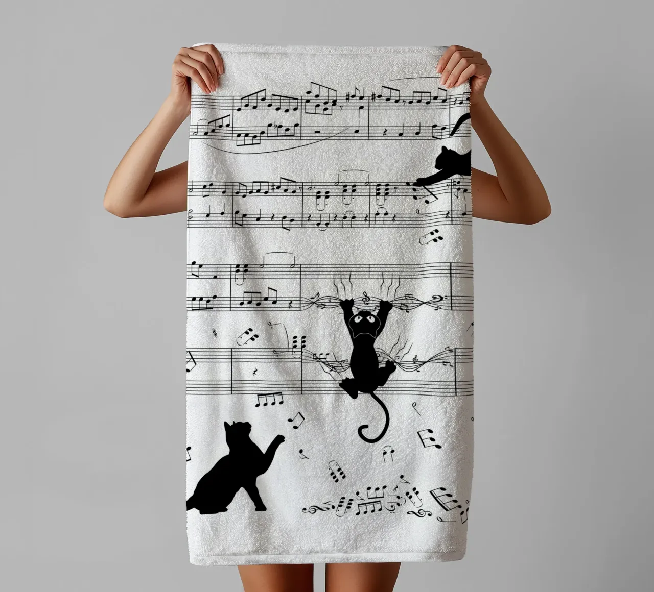 chat notes musicales feuille de musique partition musicale notation musicale serviette de bain de Ashish Kashyap