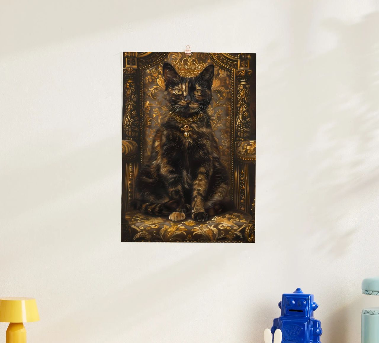 Katze Krone verzierten Stuhl Schmuck Goldakzente königlichen floral pat Poster von Ashish Kashyap