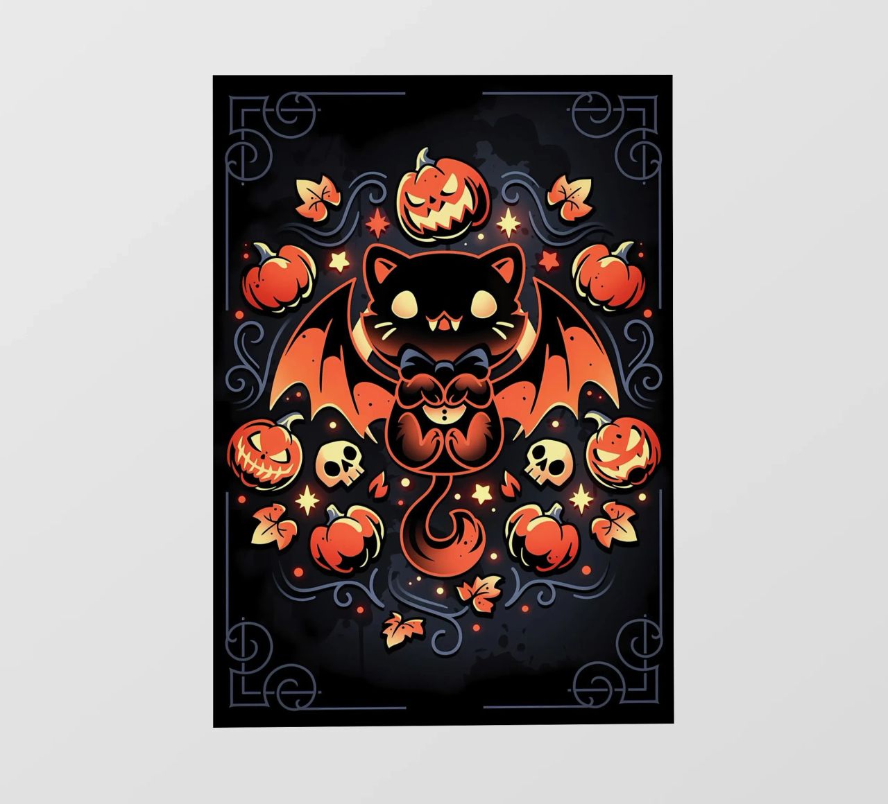 chauve-souris chat citrouilles crânes feuilles d'automne étoiles tourbillons queue aile bâche pvc de Ashish Kashyap