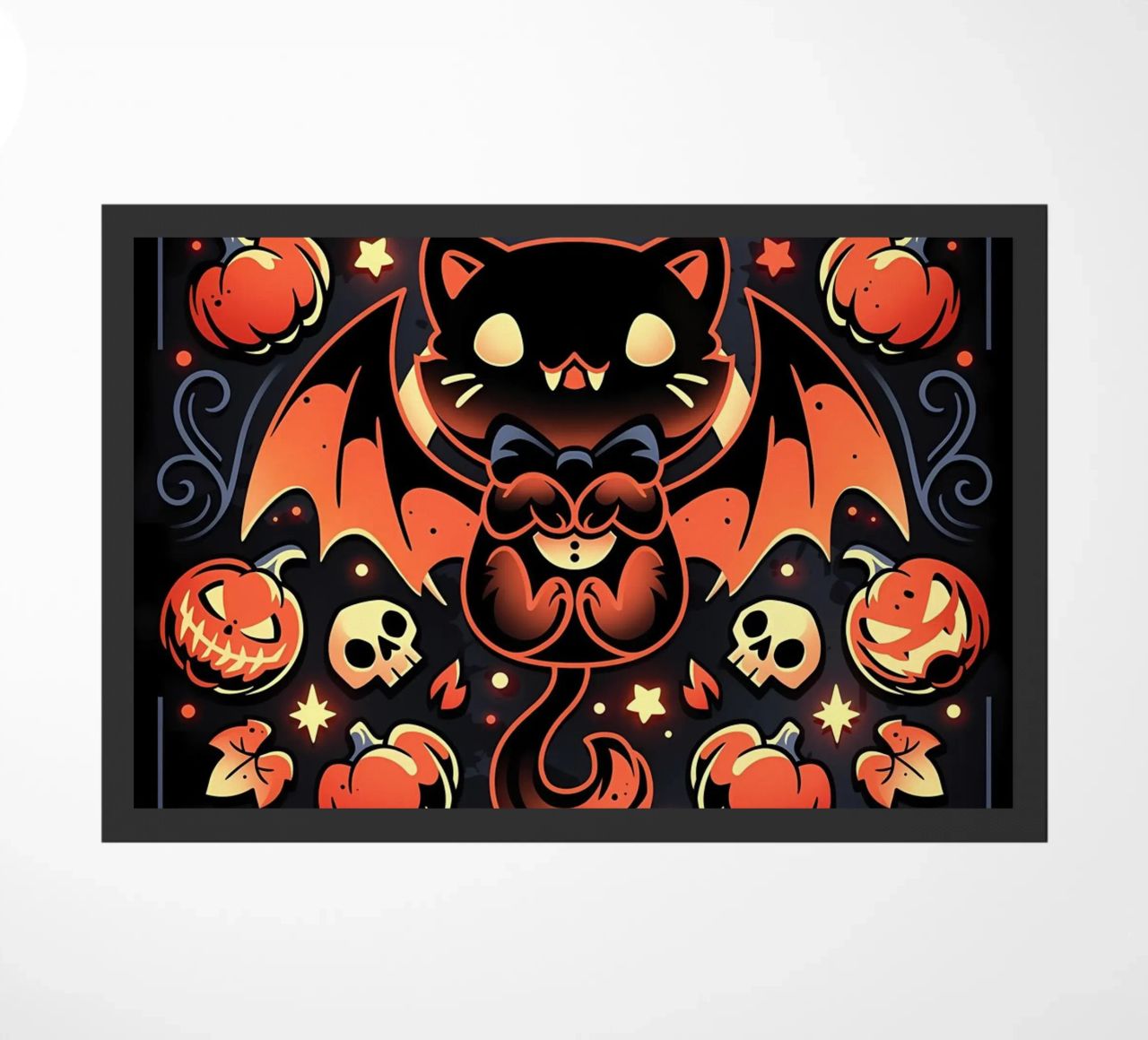 chauve-souris chat citrouilles crânes feuilles d'automne étoiles tourbillons queue aile paillasson de Ashish Kashyap