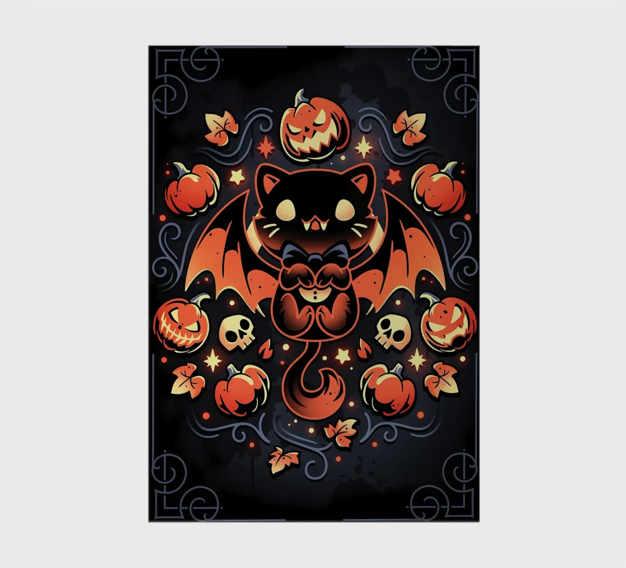 chauve-souris chat citrouilles crânes feuilles d'automne étoiles tourbillons queue aile carnet de notes de Ashish Kashyap