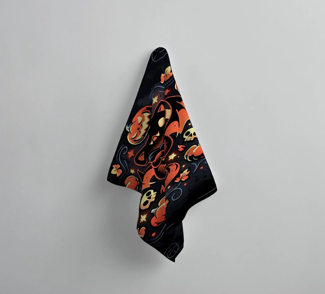 chauve-souris chat citrouilles crânes feuilles d'automne étoiles tourbillons queue aile serviette de bain de Ashish Kashyap