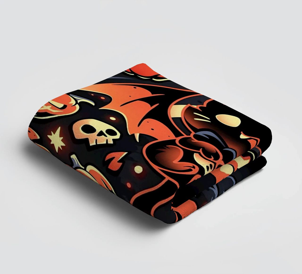 chauve-souris chat citrouilles crânes feuilles d'automne étoiles tourbillons queue aile serviette de bain de Ashish Kashyap