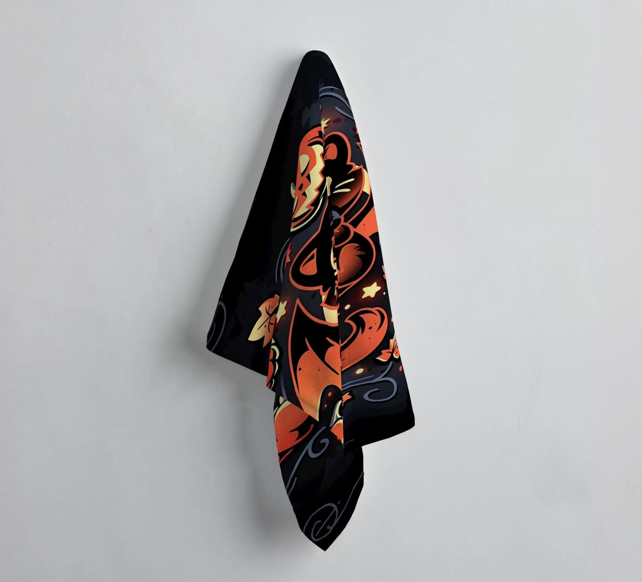 chauve-souris chat citrouilles crânes feuilles d'automne étoiles tourbillons queue aile serviette de bain de Ashish Kashyap
