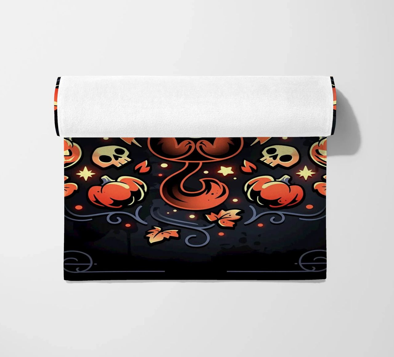 chauve-souris chat citrouilles crânes feuilles d'automne étoiles tourbillons queue aile serviette de plage de Ashish Kashyap
