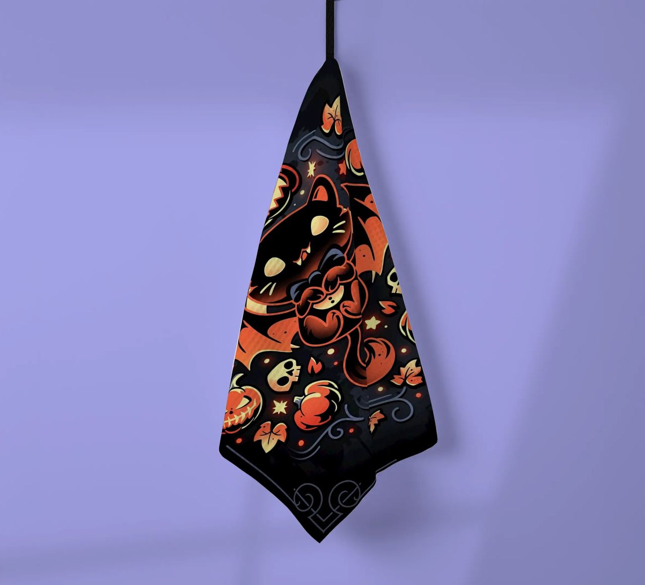 chauve-souris chat citrouilles crânes feuilles d'automne étoiles tourbillons queue aile torchon de Ashish Kashyap