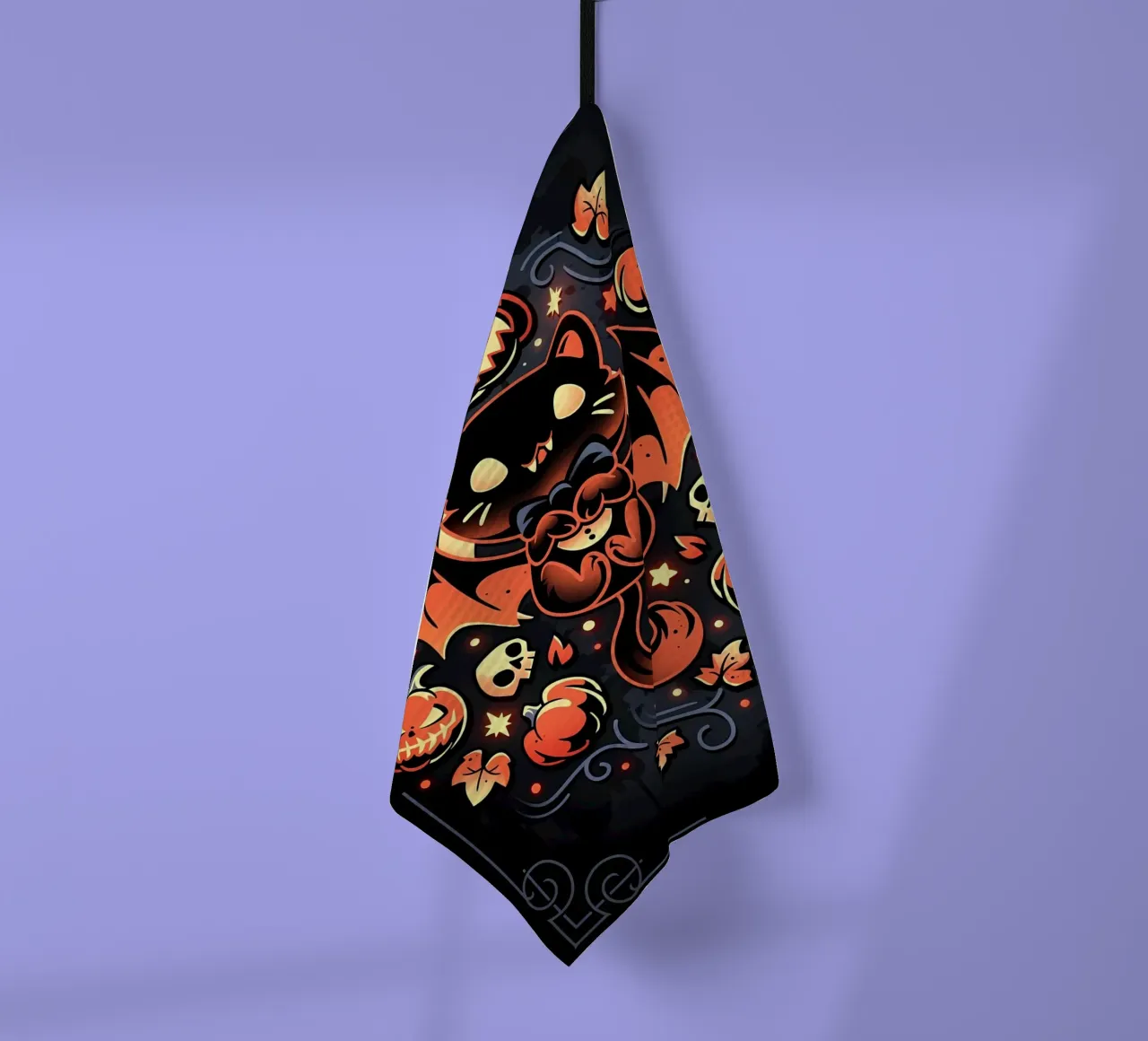 chauve-souris chat citrouilles crânes feuilles d'automne étoiles tourbillons queue aile torchon de Ashish Kashyap