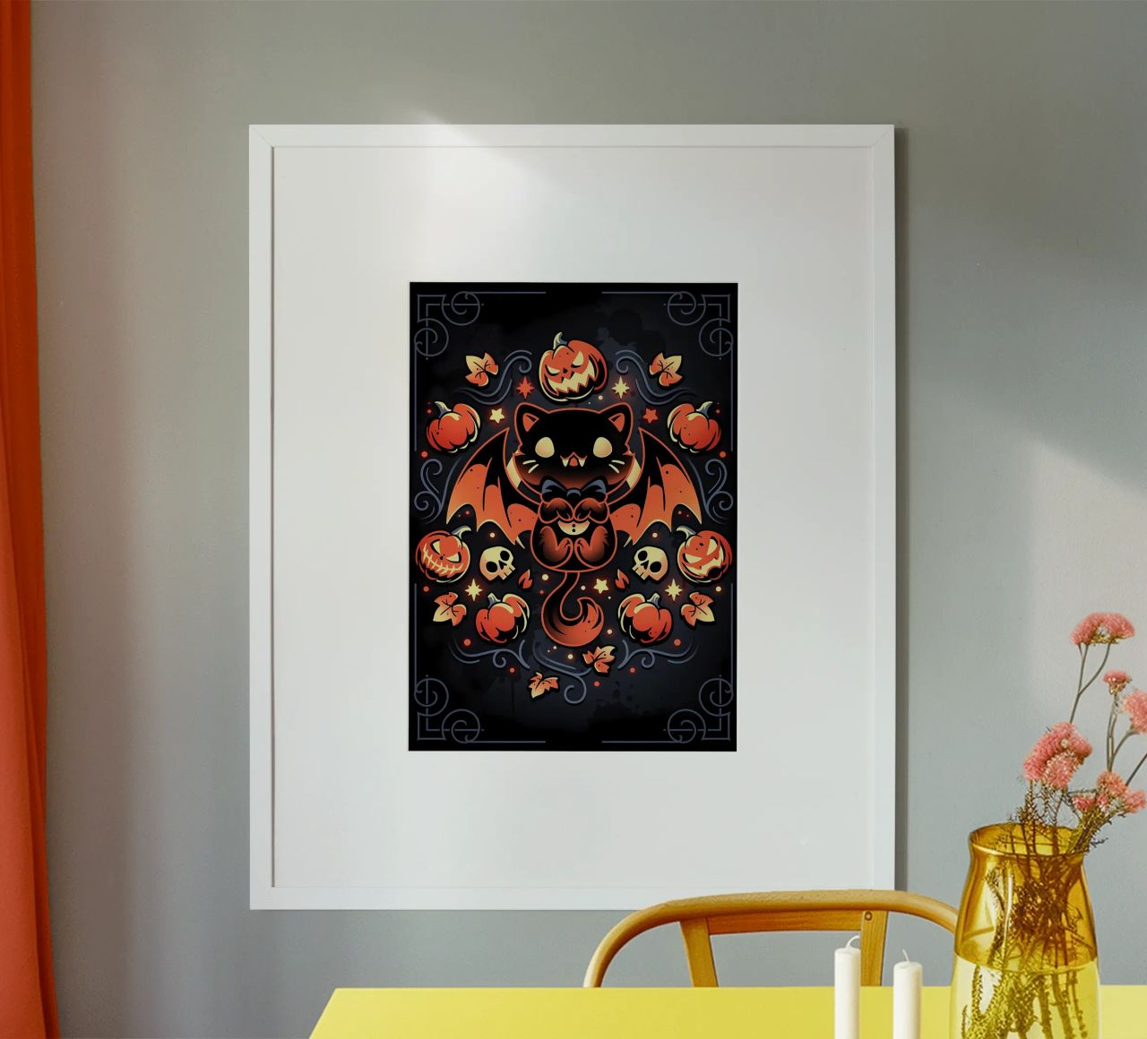chauve-souris chat citrouilles crânes feuilles d'automne étoiles tourbillons queue aile hahnemühle de Ashish Kashyap