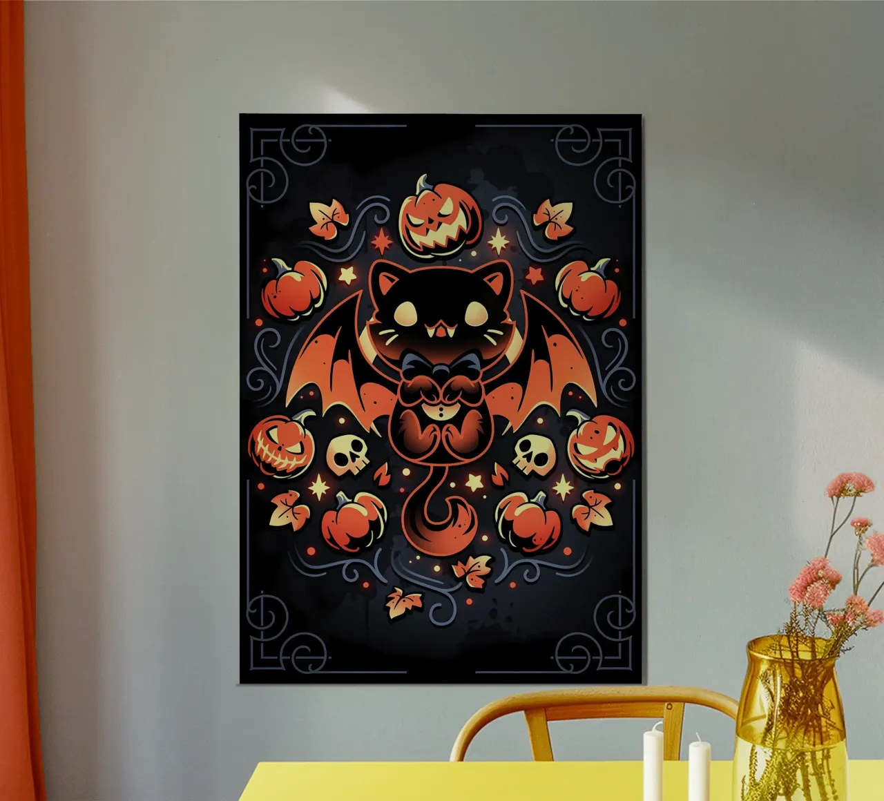 chauve-souris chat citrouilles crânes feuilles d'automne étoiles tourbillons queue aile hahnemühle de Ashish Kashyap