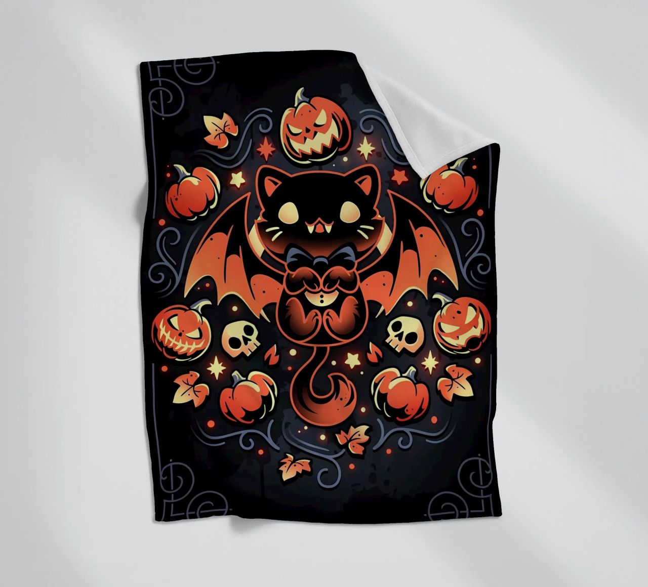 chauve-souris chat citrouilles crânes feuilles d'automne étoiles tourbillons queue aile plaid polaire de Ashish Kashyap