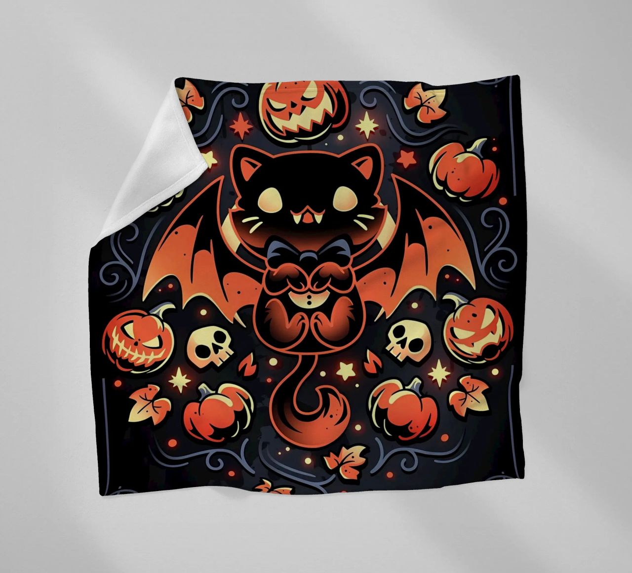 chauve-souris chat citrouilles crânes feuilles d'automne étoiles tourbillons queue aile plaid polaire de Ashish Kashyap