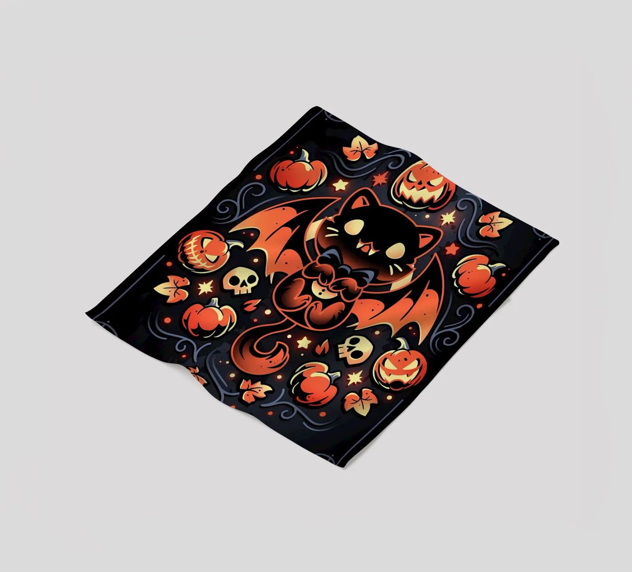 chauve-souris chat citrouilles crânes feuilles d'automne étoiles tourbillons queue aile plaid polaire de Ashish Kashyap