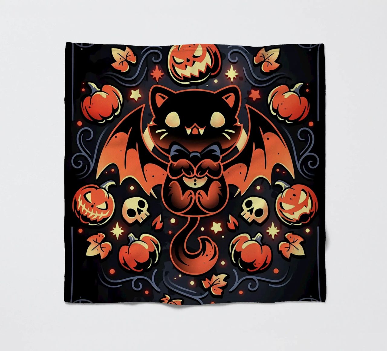 chauve-souris chat citrouilles crânes feuilles d'automne étoiles tourbillons queue aile plaid polaire de Ashish Kashyap