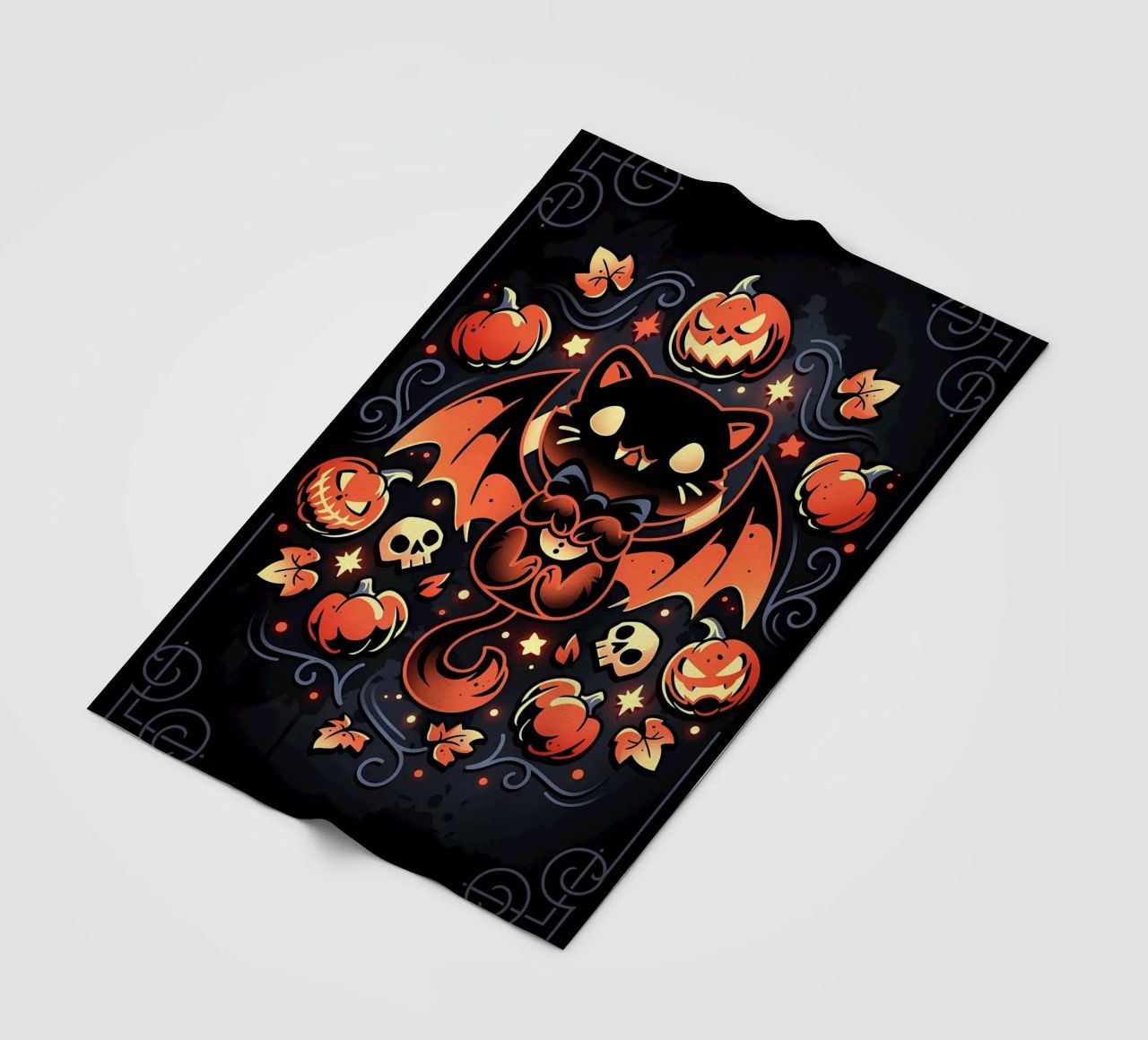chauve-souris chat citrouilles crânes feuilles d'automne étoiles tourbillons queue aile plaid polaire de Ashish Kashyap