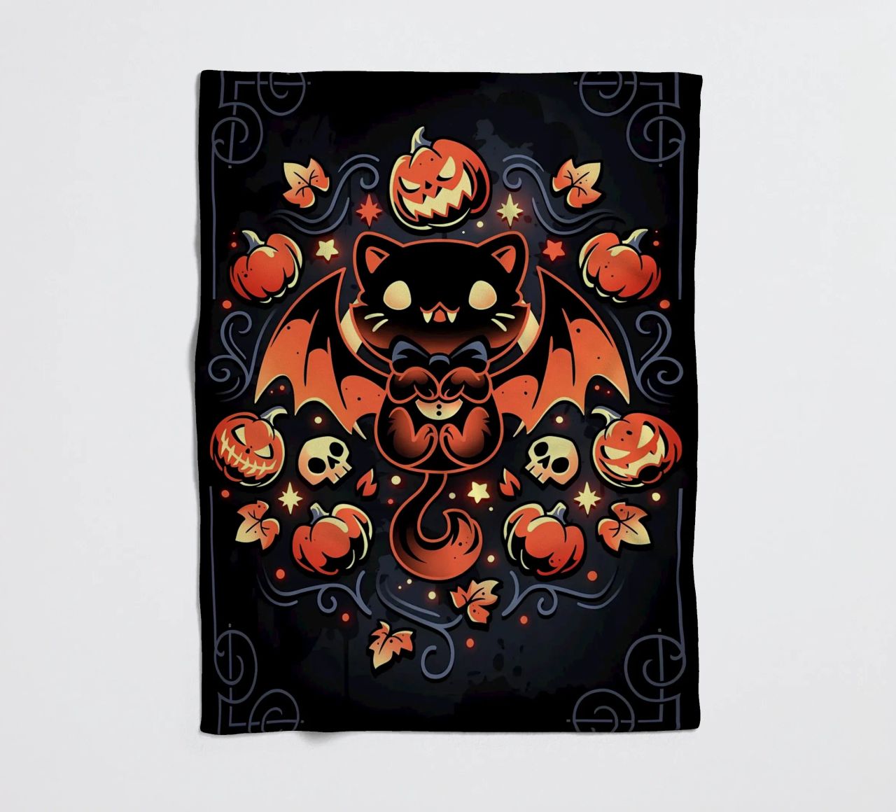 chauve-souris chat citrouilles crânes feuilles d'automne étoiles tourbillons queue aile plaid polaire de Ashish Kashyap