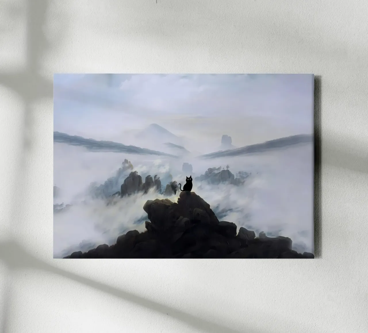 cat silhouette rocks mountain fog mist clouds horizon sky la canvas with Floater frame by Ashish Kashyap