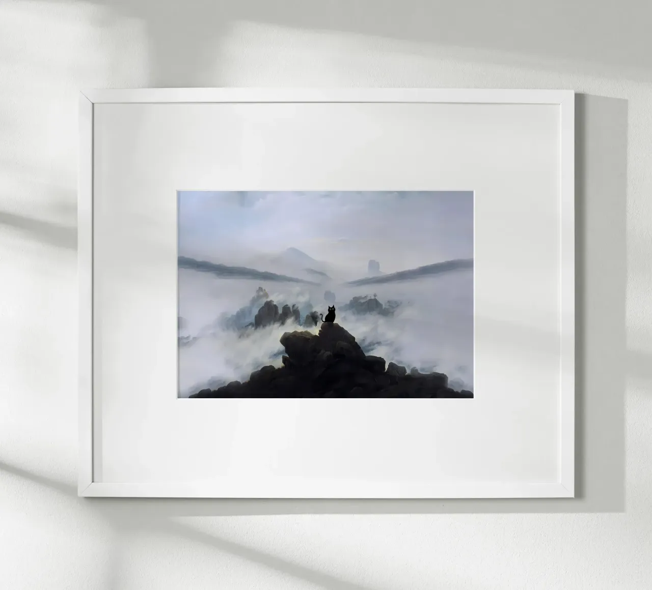 cat silhouette rocks mountain fog mist clouds horizon sky la poster with plastic frame by Ashish Kashyap