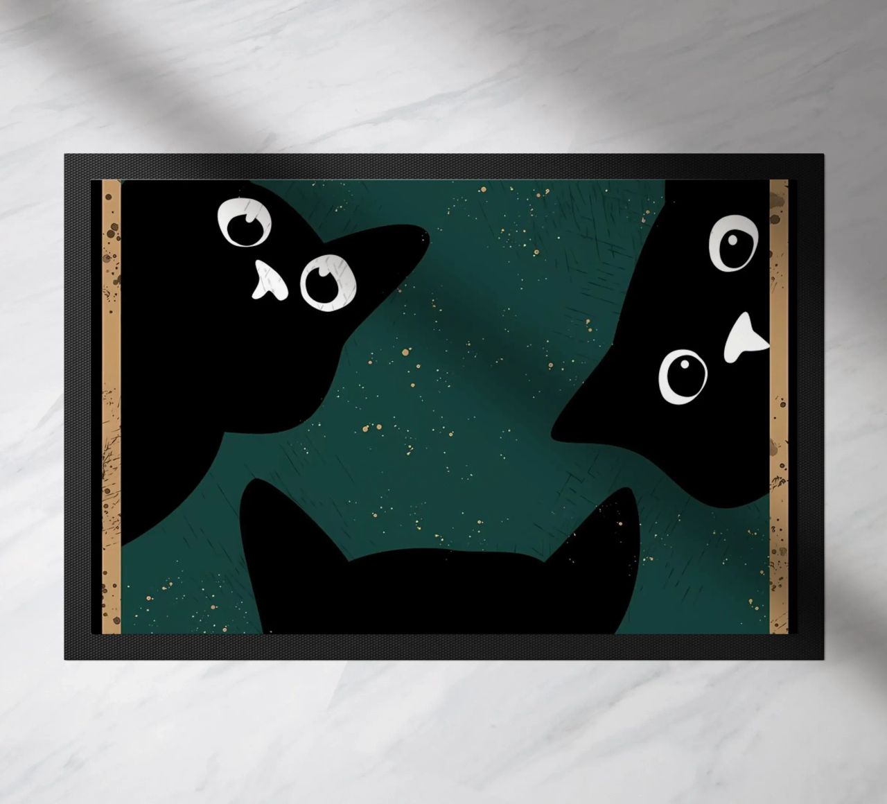 cats black cats eyes cartoon cats text question humor whiske doormat by Daniel Medina