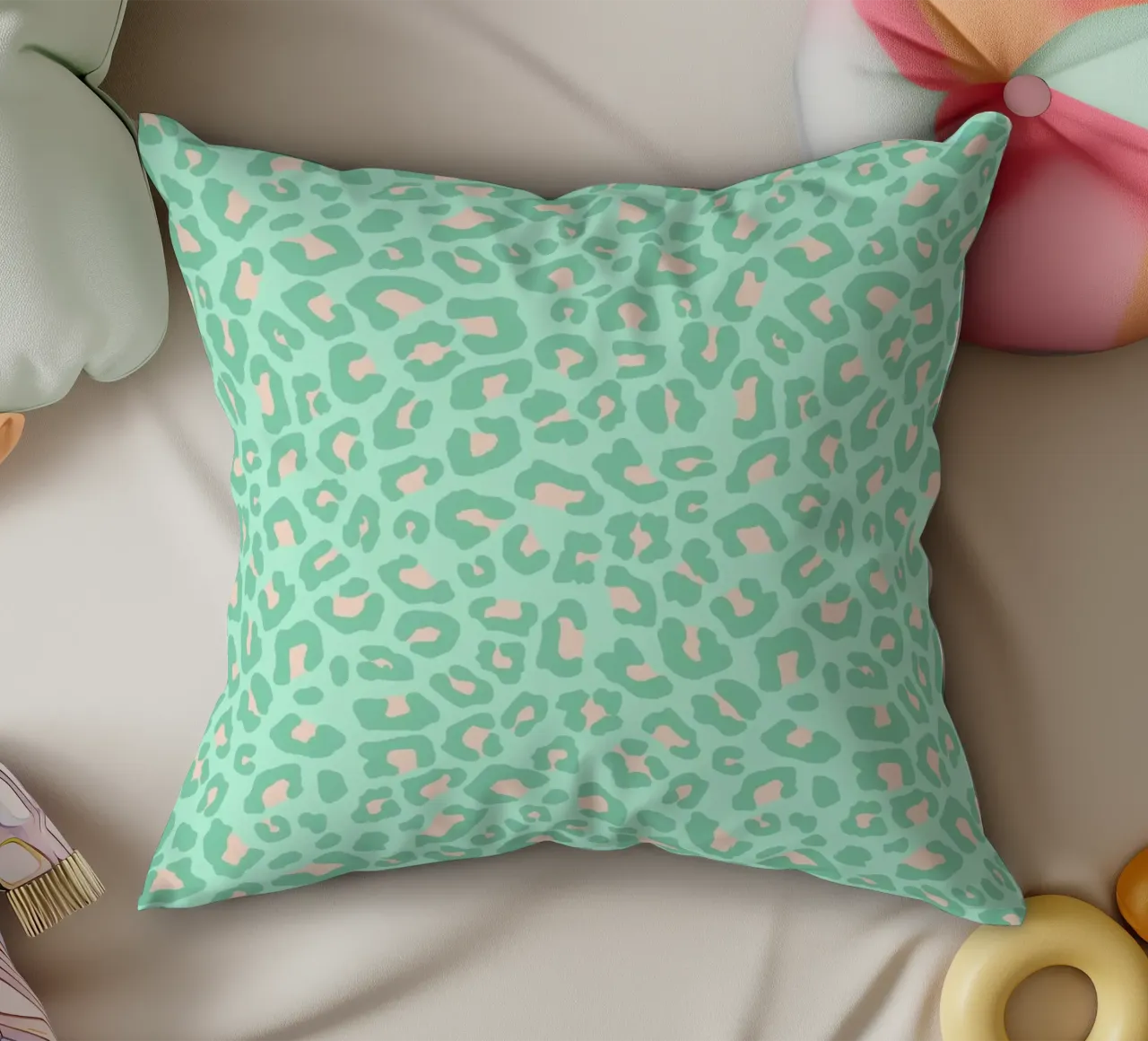 Leopard Print 2.0 Neo Mint decorative cushion by SilverPegasus