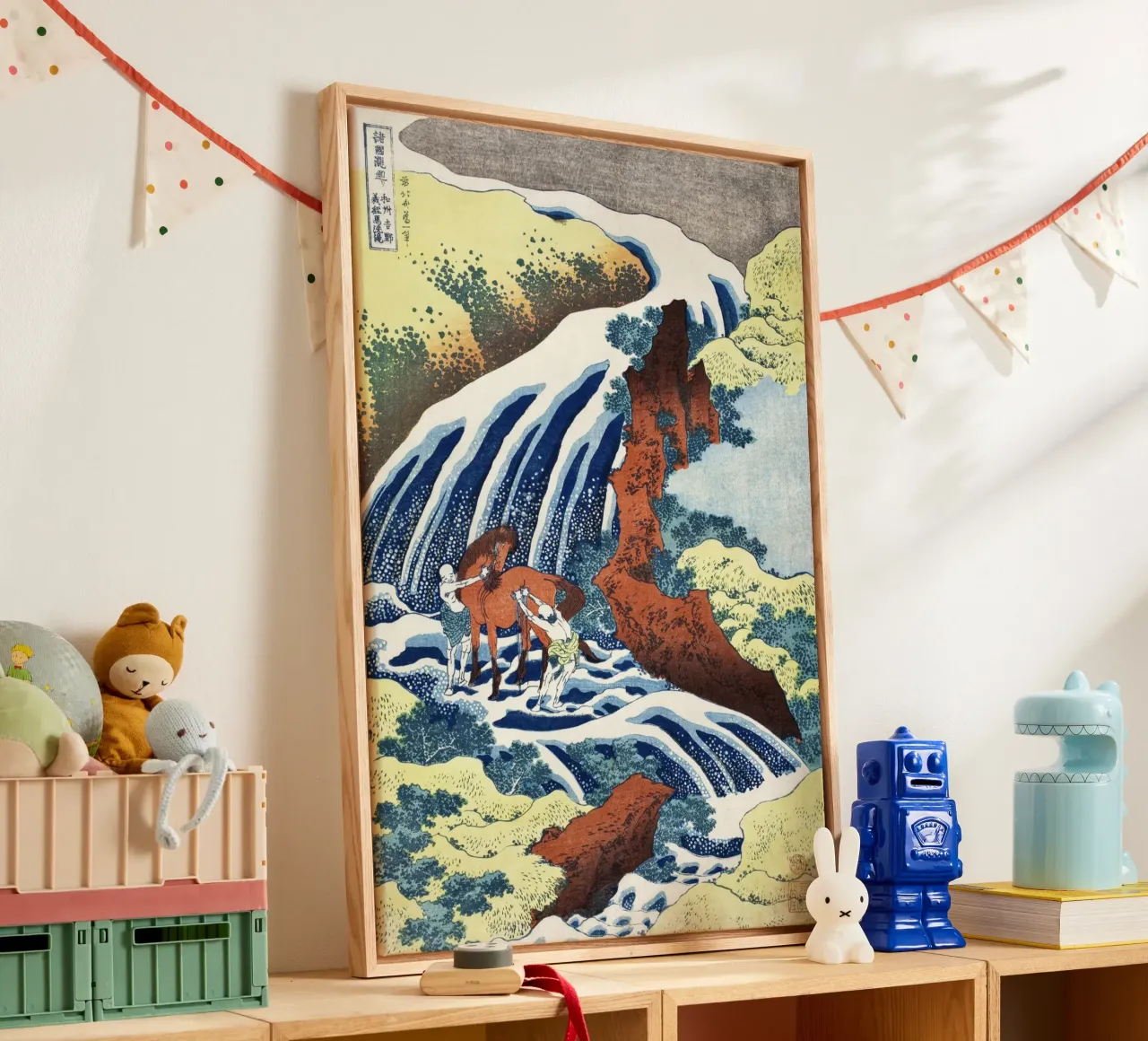 Hokusai - Le cascate per il lavaggio dei cavalli di Yoshitsune a Yoshino tela con Cornice a cassetta da Wirla