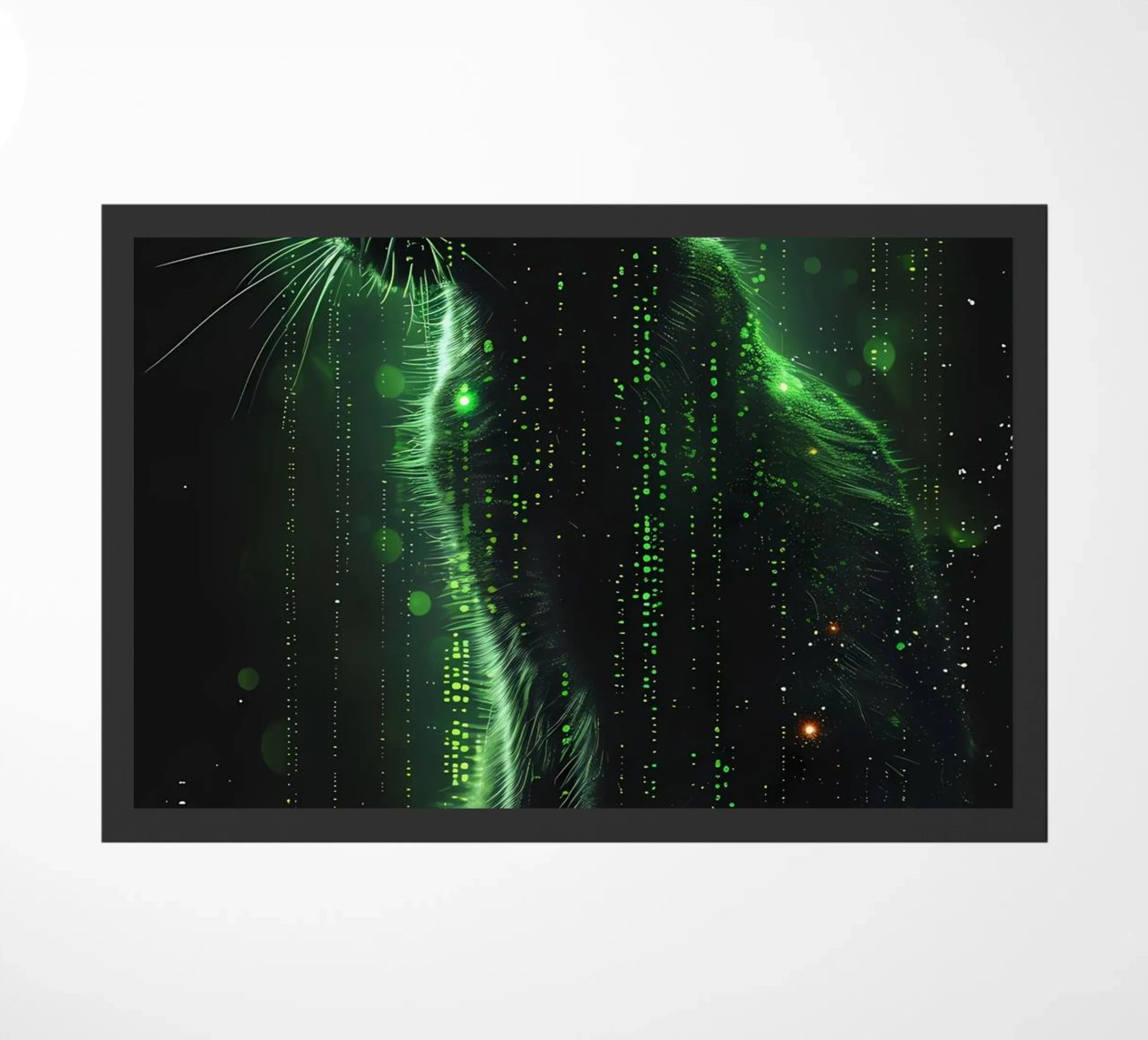 silhouette di gatto bagliore verde matrice digitale linee modello neon zerbino da William D Ogden