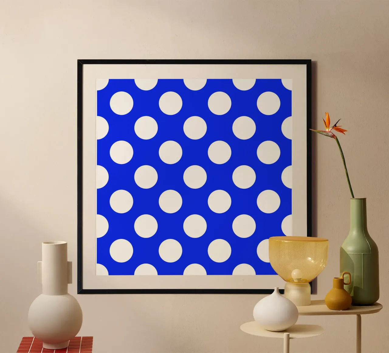 Pois in blu cobalto poster con telaio in legno da Happy Littles