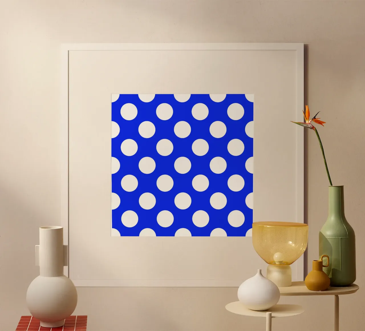 Pois in blu cobalto poster con telaio in legno da Happy Littles
