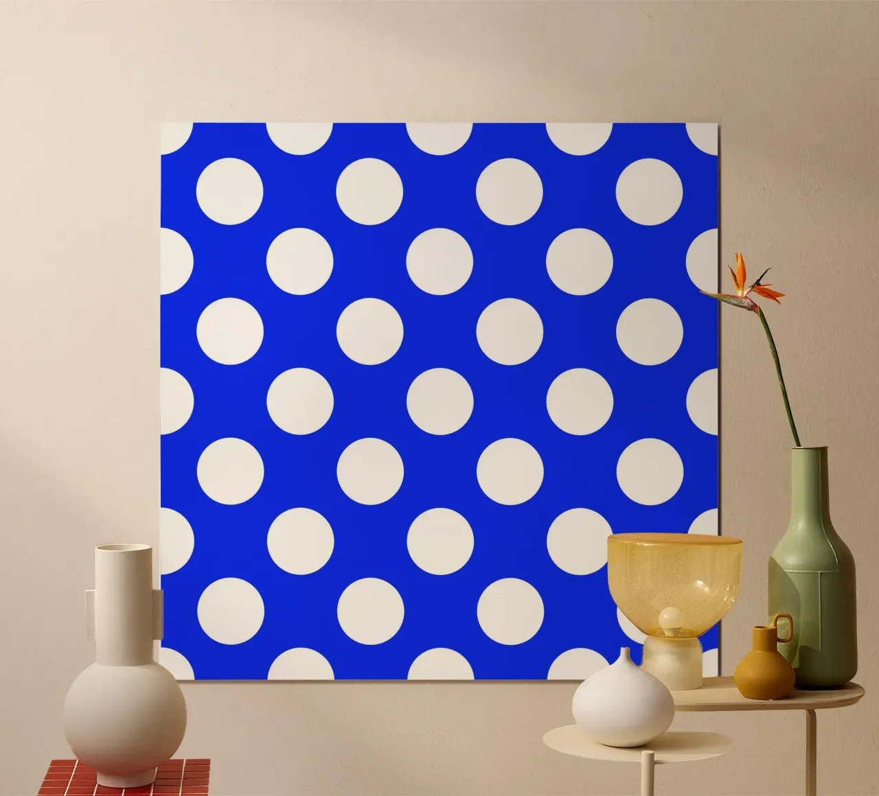 Pois in blu cobalto poster con telaio in legno da Happy Littles