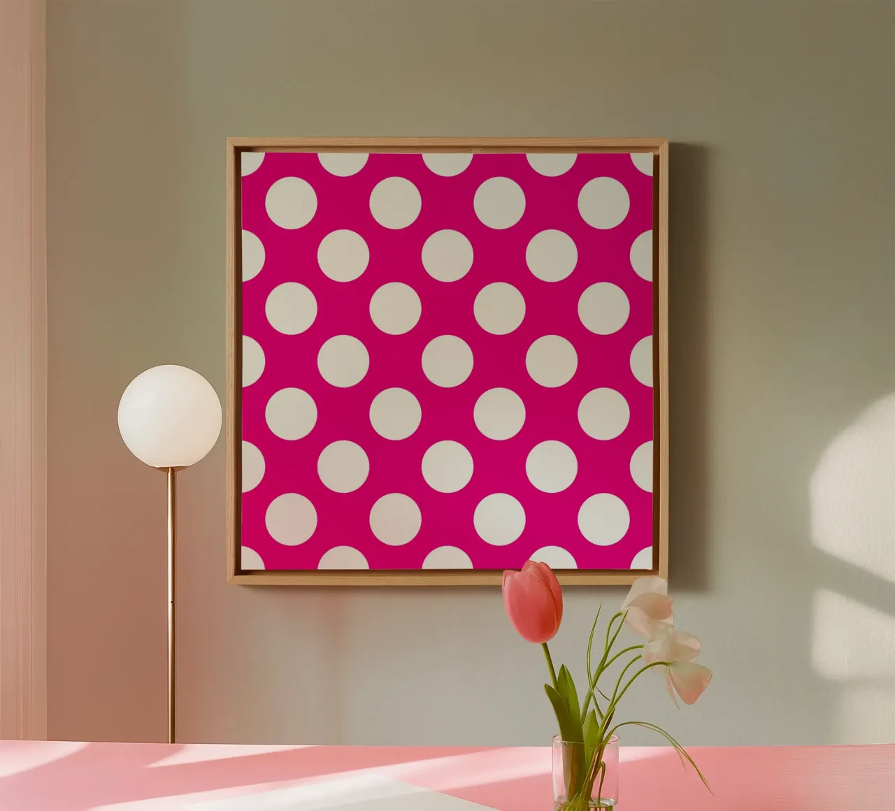 Stippen in fuchsiaroze canvas met Baklijst van Happy Littles