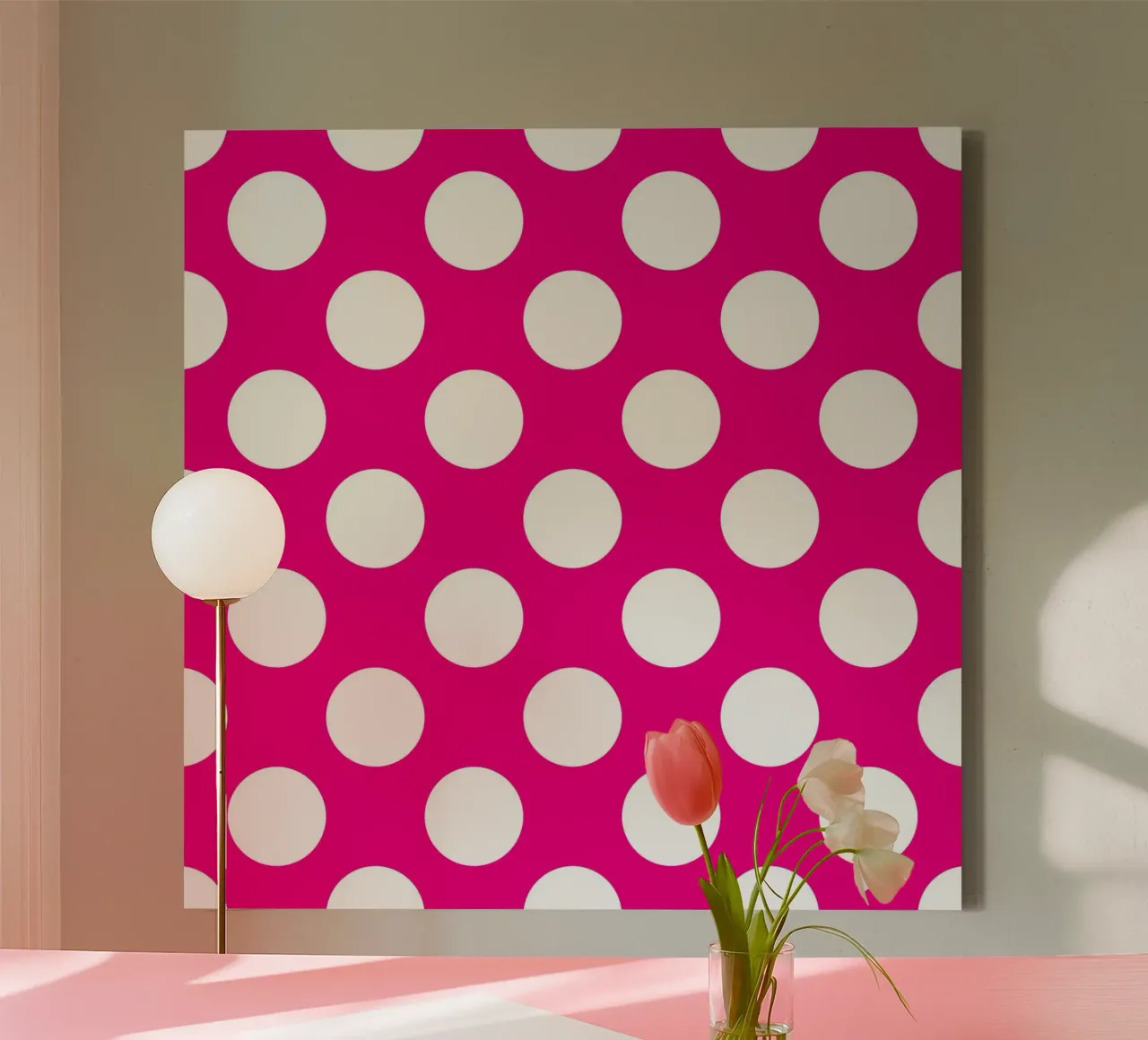 Stippen in fuchsiaroze canvas met Baklijst van Happy Littles