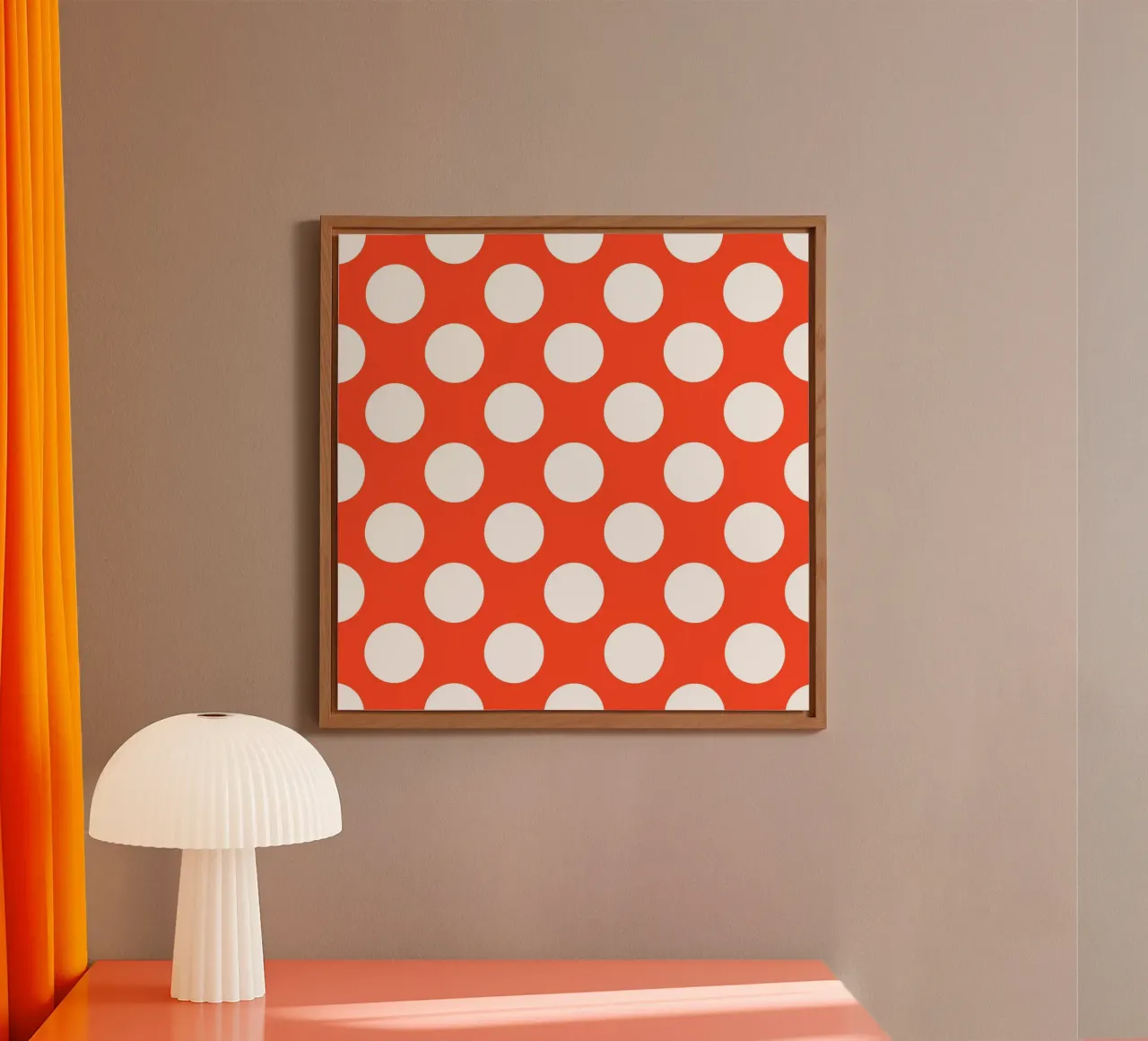 Polka Dots in Bright Orange alu-dibond by Happy Littles