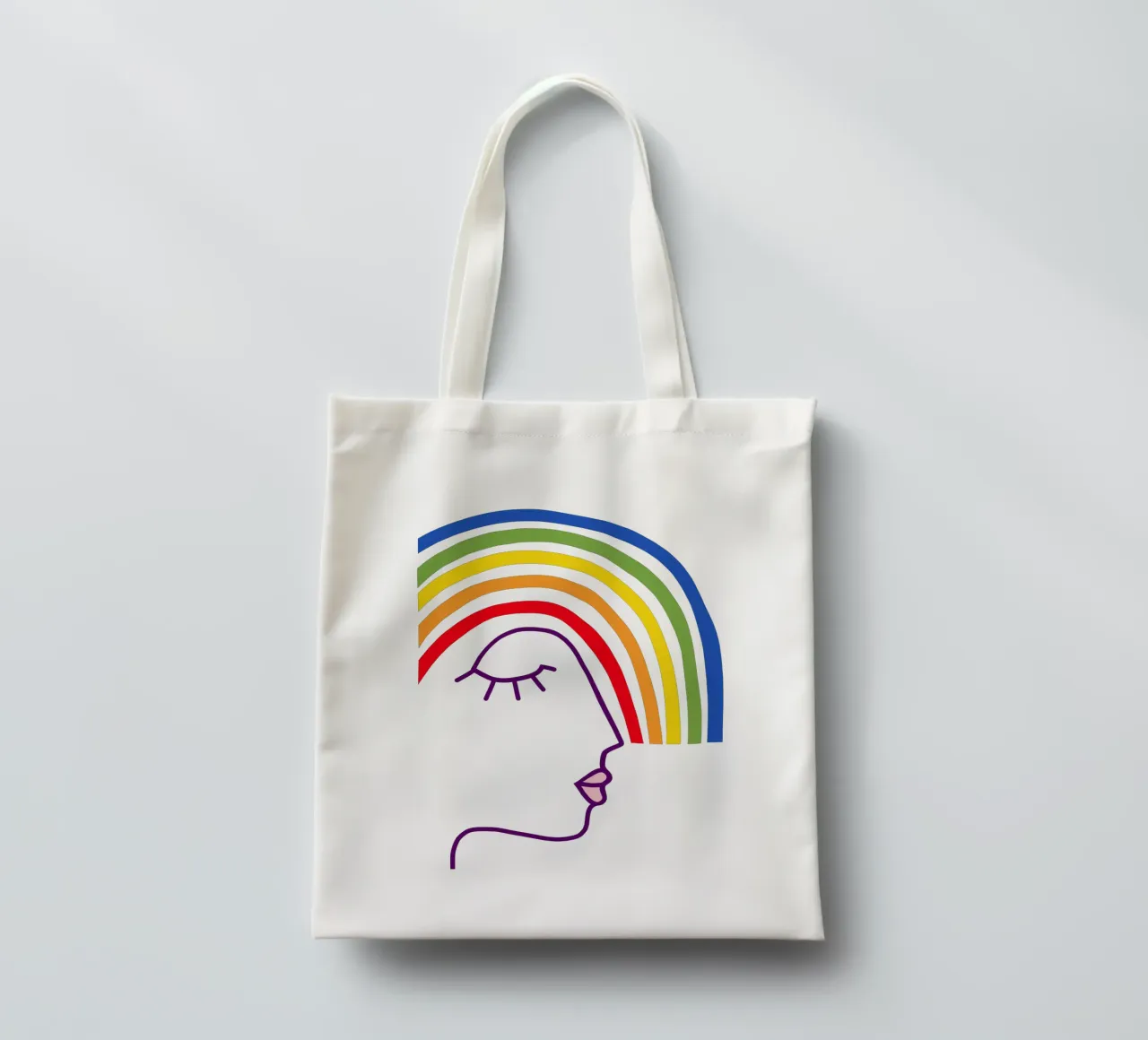 Indossare l'orgoglio - Testa astratta dell'arcobaleno borsa in juta da Dominique Vari