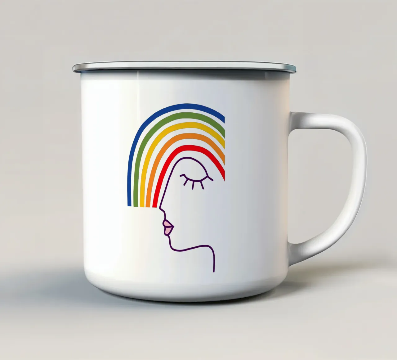 Indossare l'orgoglio - Testa astratta dell'arcobaleno tazza in smalto da Dominique Vari