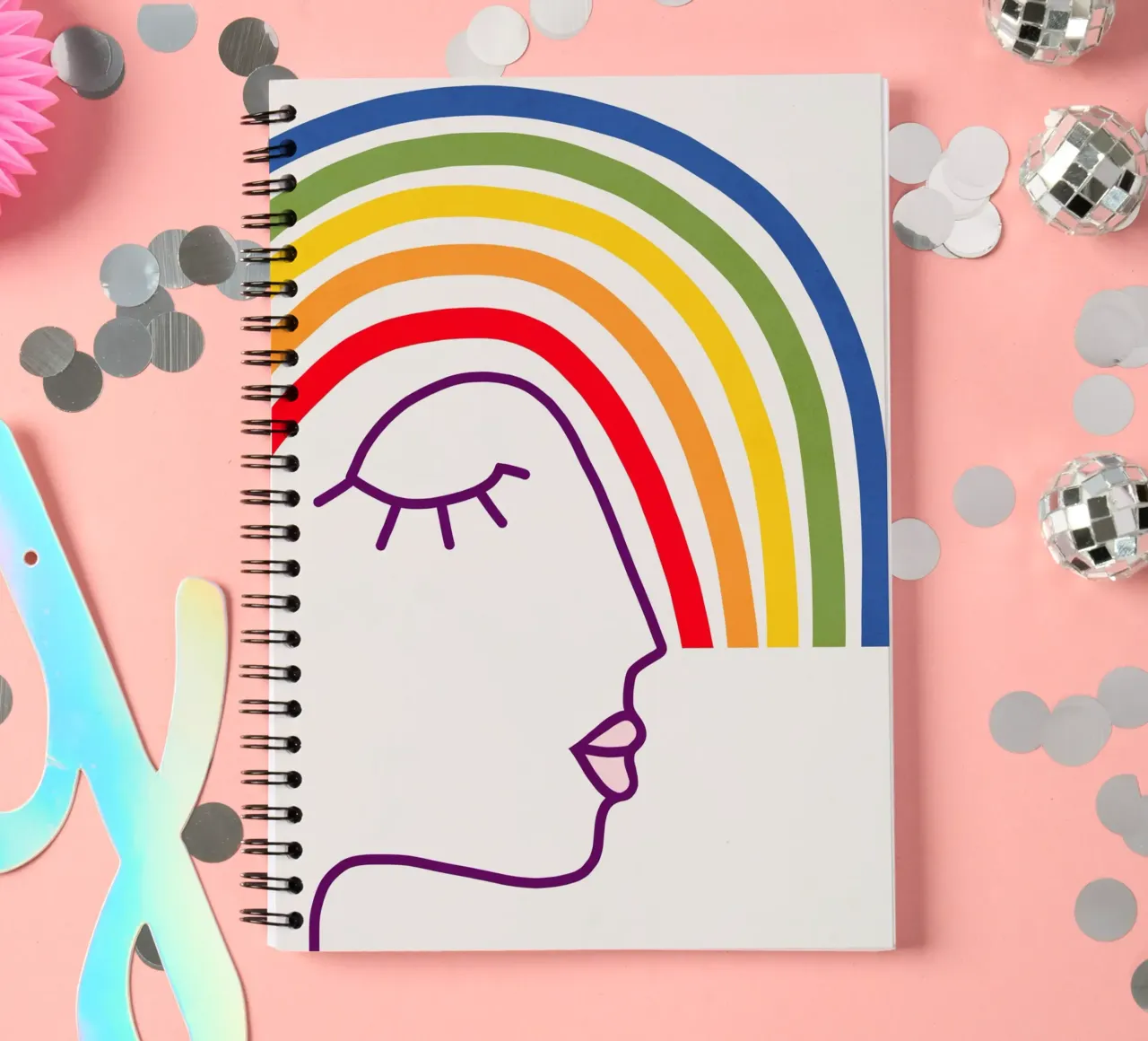 Wearing Pride • Abstract Rainbow Head spiral notebook by Dominique Vari