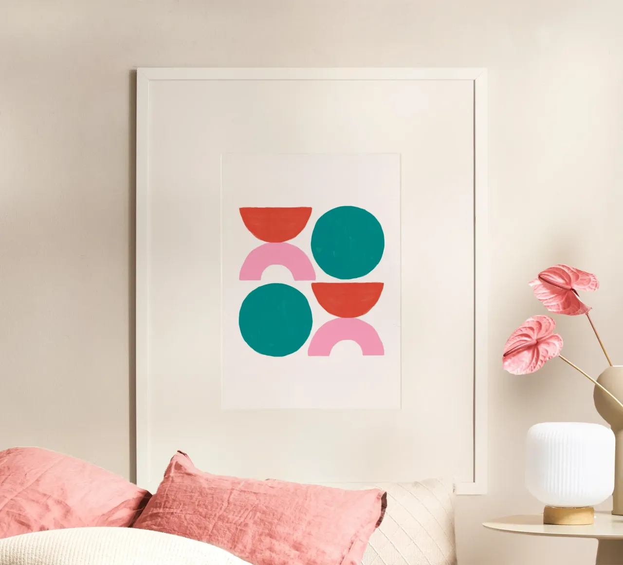 Speels Geometrisch Abstract - Mid-Century Modern Geïnspireerde Kunst poster met houten frame van NorwesClub