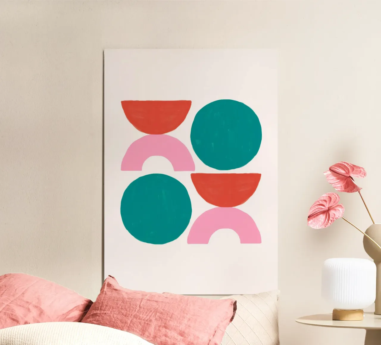 Speels Geometrisch Abstract - Mid-Century Modern Geïnspireerde Kunst poster met houten frame van NorwesClub