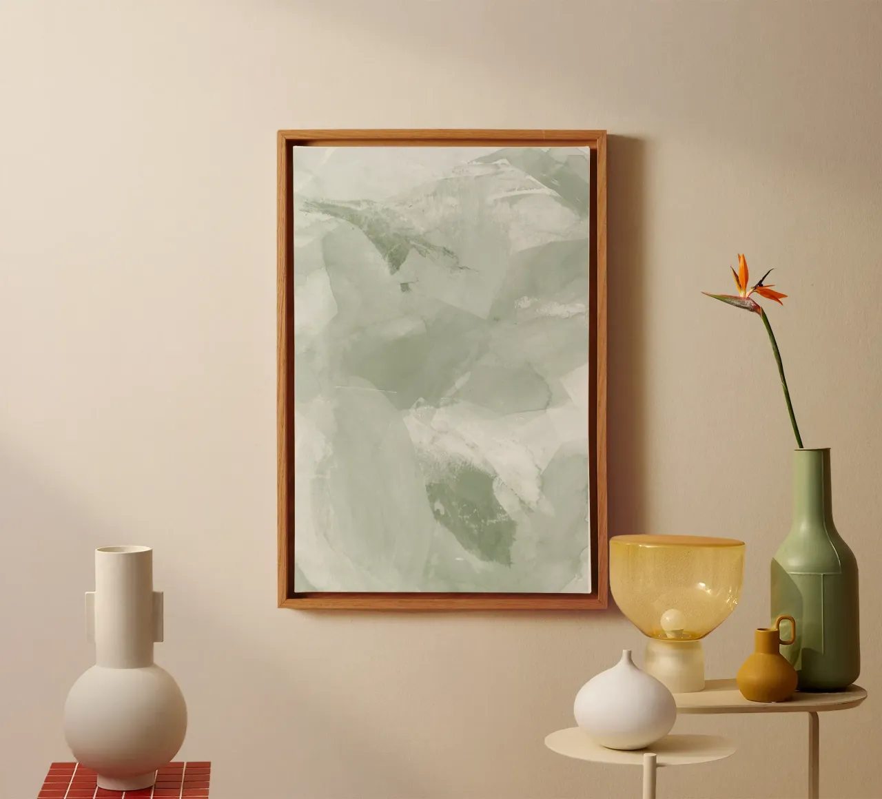 Penseelstreken groene tinten 6 canvas met Baklijst van NouveauPrints