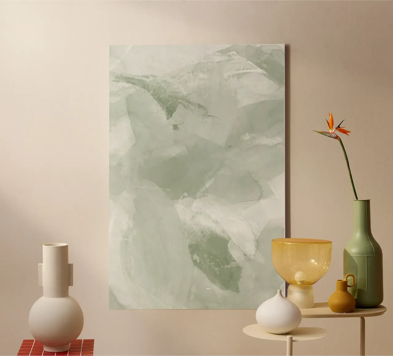 Penseelstreken groene tinten 6 canvas met Baklijst van NouveauPrints