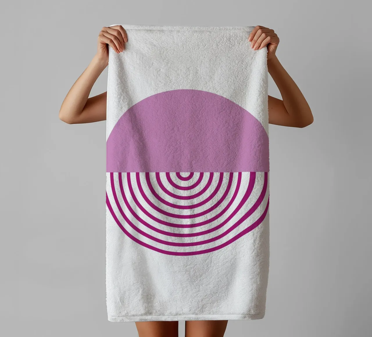 Magenta Sunrise Circle - Modern Geometric Abstract Art Print towel by NorwesClub