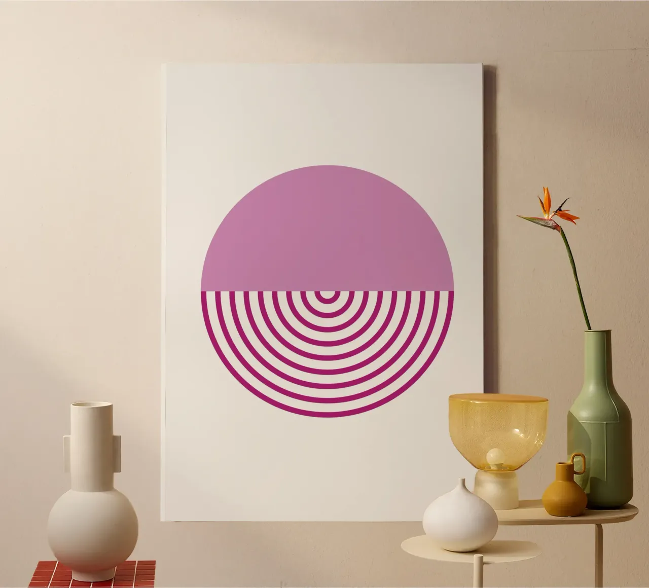 Magenta Sunrise Circle - Modern Geometric Abstract Art Print canvas by NorwesClub