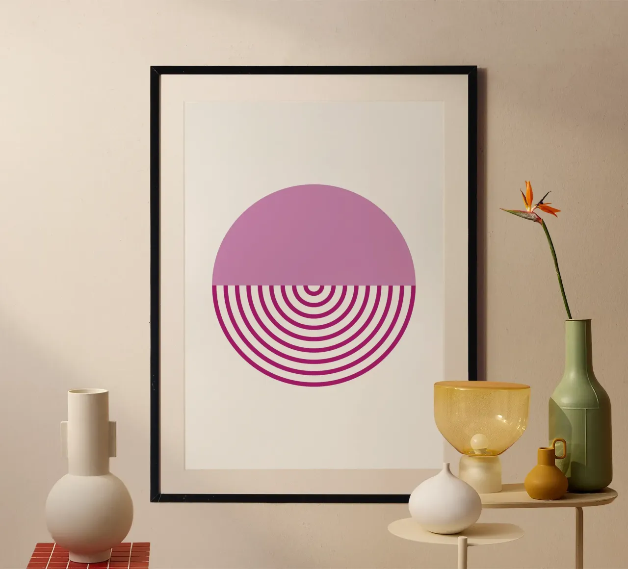 Magenta Sunrise Circle - Modern Geometric Abstract Art Print hahnemühle by NorwesClub