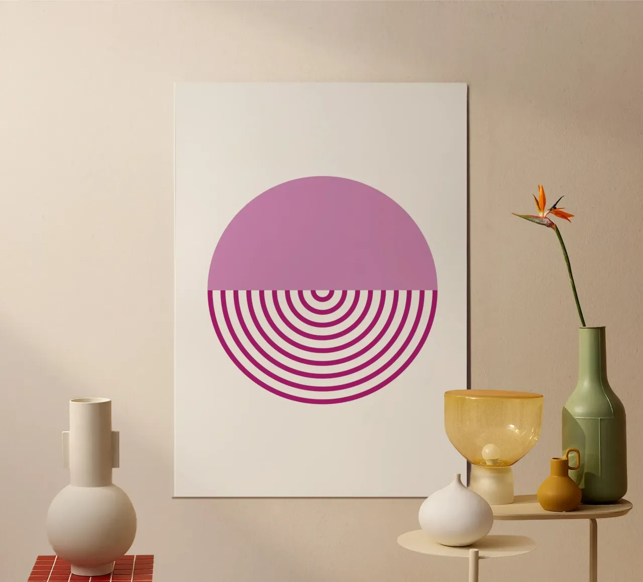Magenta Sunrise Circle - Modern Geometric Abstract Art Print hahnemühle by NorwesClub