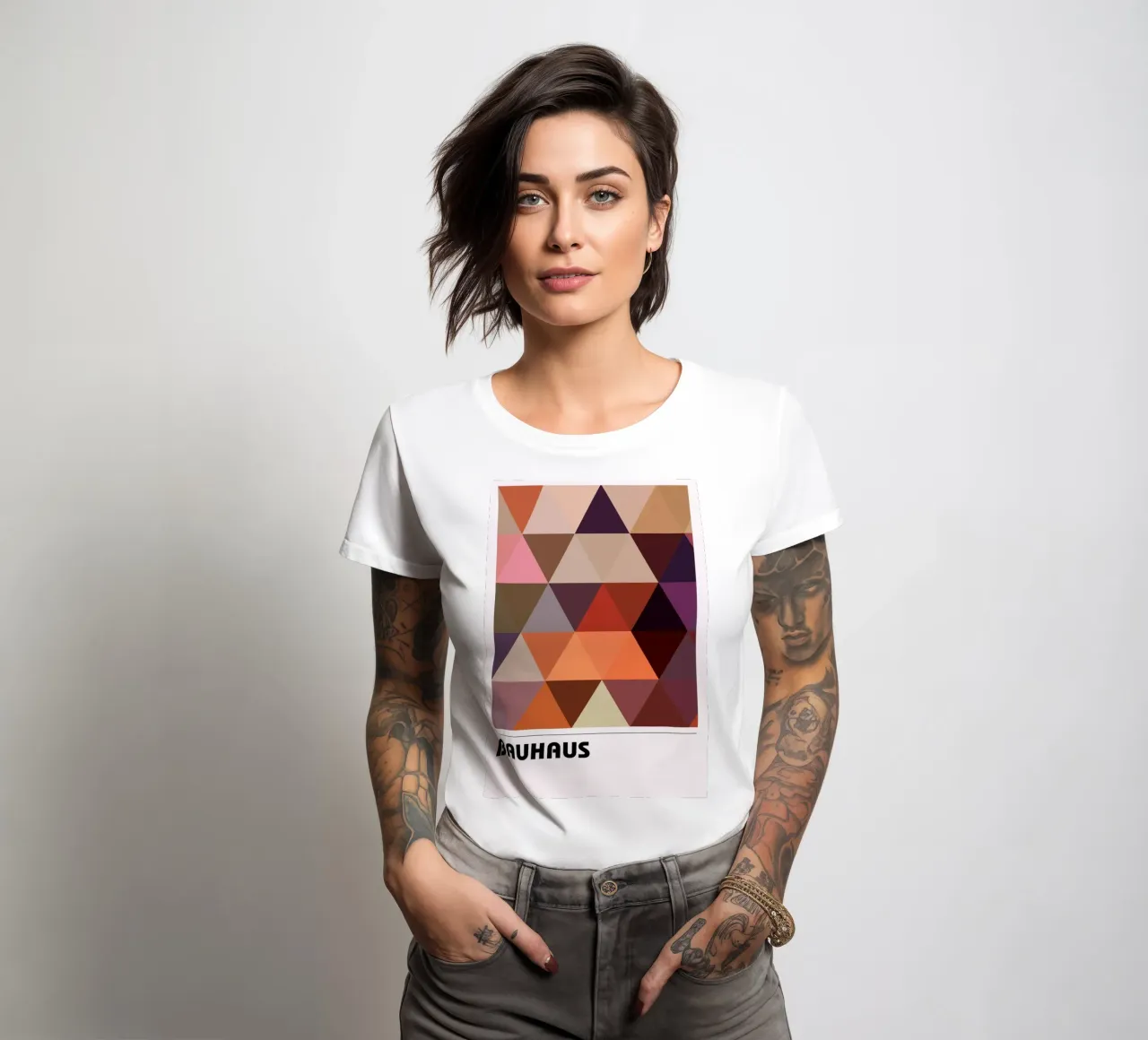 Bauhaus Triangle Grid - Geometric Abstract Modern Art Print camiseta de mujer de NorwesClub