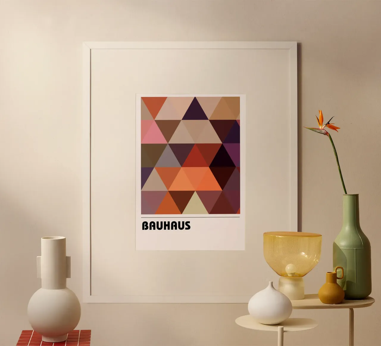 Griglia a triangolo Bauhaus - Stampa geometrica astratta d'arte moderna poster con telaio in legno da NorwesClub